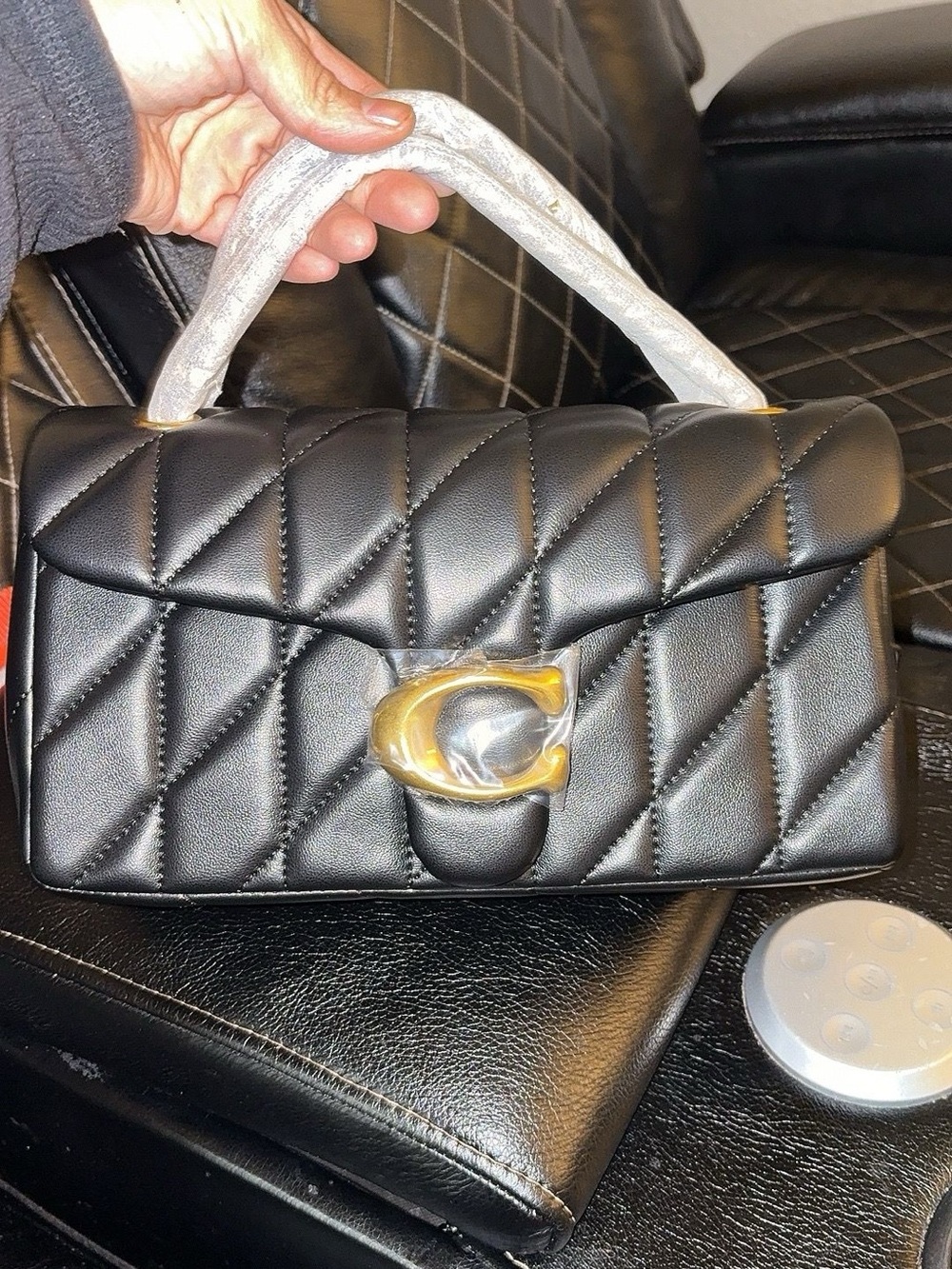 Coach Black Quilted Top-Handle Shoulder Bag with Gold 'C' Clasp